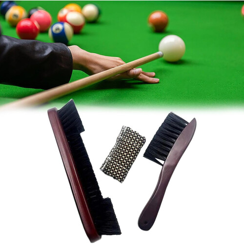 Pool Table Cleaning Brush Set,Billiard Pool Table Cleaner,Pool Table Rail Brush,Pool Cue Cleaning Cloth, Solid Wood Handle, red 1