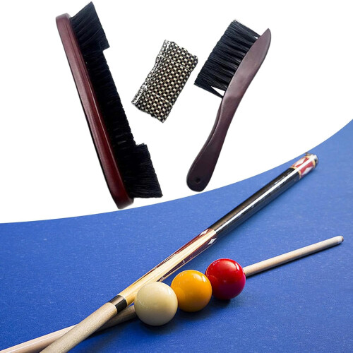 Pool Table Cleaning Brush Set,Billiard Pool Table Cleaner,Pool Table Rail Brush,Pool Cue Cleaning Cloth, Solid Wood Handle, red 2