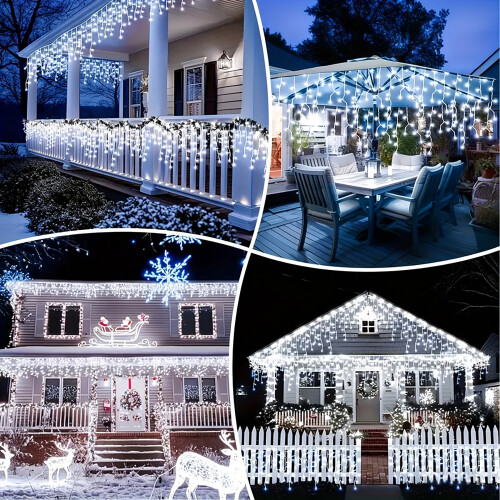 Living And Home (White Light, 20M) Solar-Powered LED Icicle String Lights with Remote Control 2