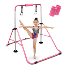 Gymnastics Bars with Rings/Pad/Wristband, Folding Horizontal Bar(Pink)