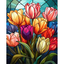 Paint by Numbers for Adults Glass Tulips Oil Painting Kit On Canvas With Brushes And Acrylic Paint 22x28Inch/55x70Cm
