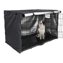 Wire Dog Crate Cover 42Inch, Double Door Privacy, Heavy Duty Oxford Fabric Kennel Protector For Medium Dogs