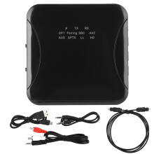 Adaptor audio wireless cu latență redusă, cu mod transmițător FM și recunoaștere automată, AUX OPT, Bluetooth 5.0, transmițător-receptor
