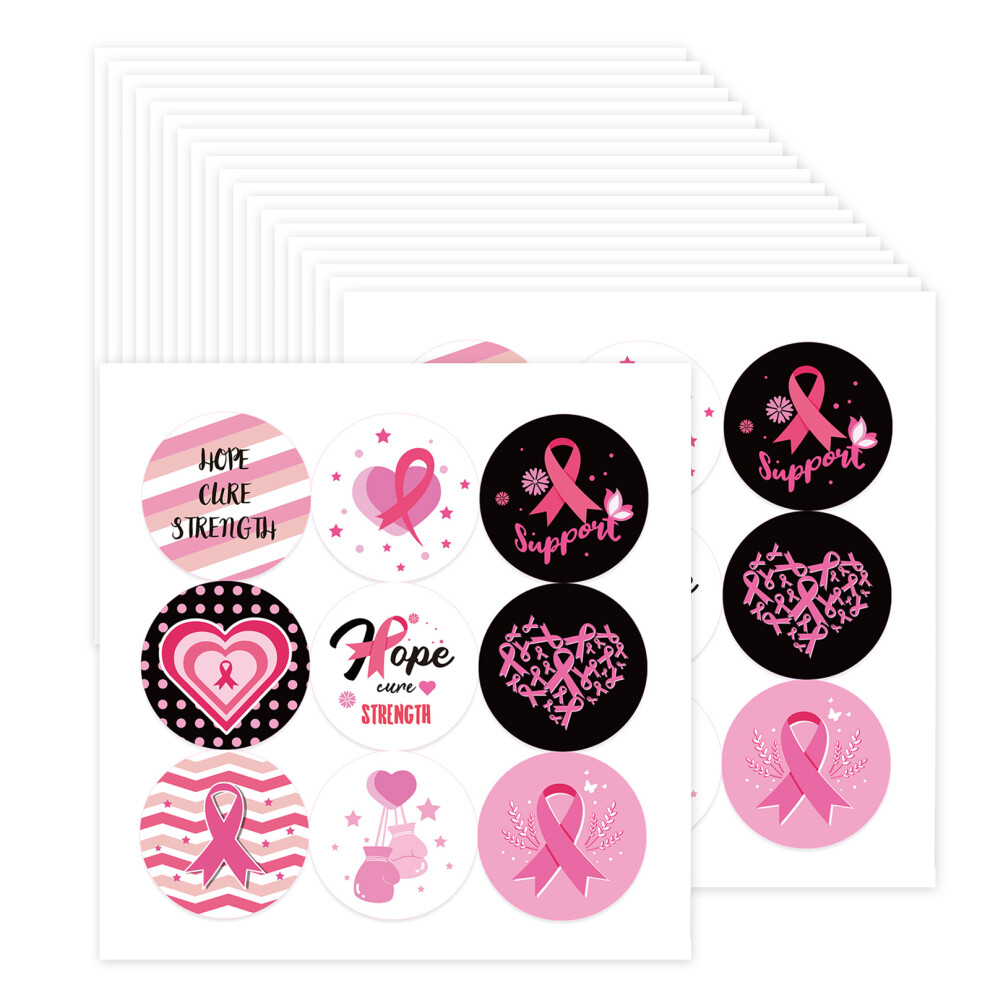 Pink Sticker Ribbon Sticker Breasts Cancer Awareness Label