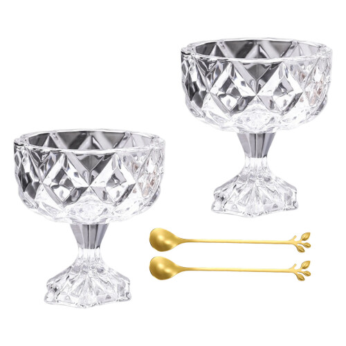 Footed Glass Dessert Dish Multipurpose Ice Cream Cup For-White