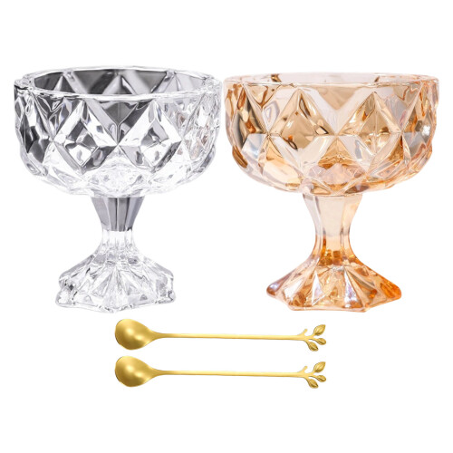 Footed Glass Dessert Dish Multipurpose Ice Cream Cup For-White 1
