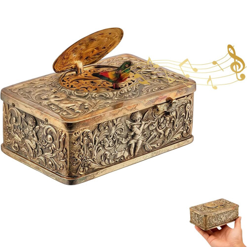 Mechanical Singing Bird Music Box With-Gold  Norotation with