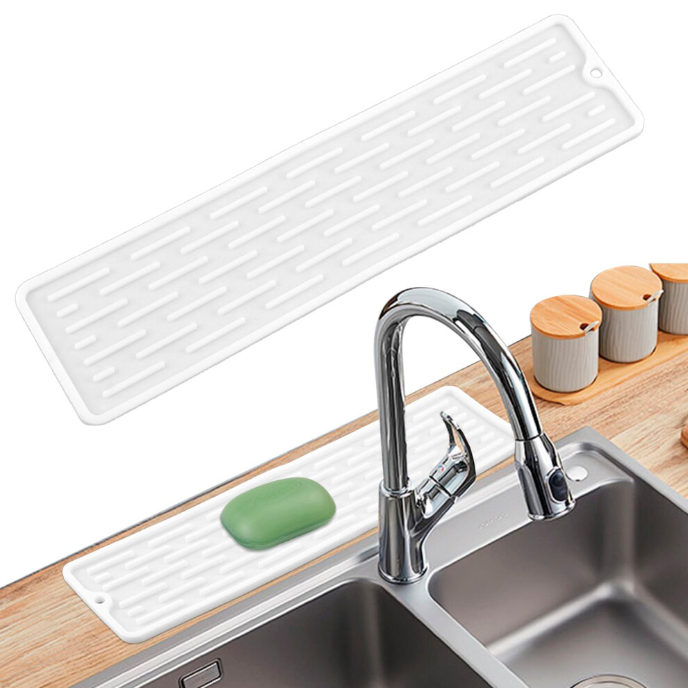 Kitchen Sink Splash Guard White 35X8.8cm Silicone Sink Mat With Antislip Raised Edges For Faucet Countertops Bathroom Rv 9365049193917