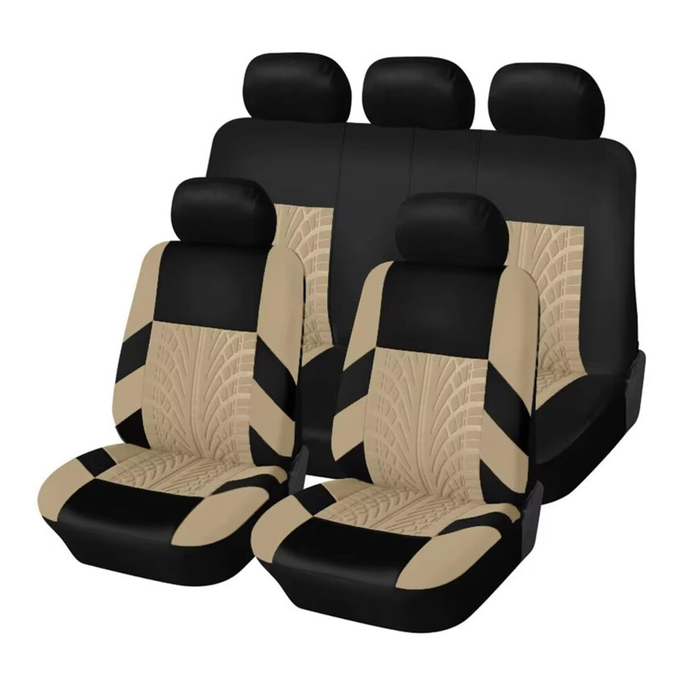 Car Seat Covers Set With Embroidered Design, Universal Allseason Breathable Waterproof Protector ( Full Set) Beige 9365049193641