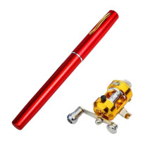 Fishing Rod Outdoor Portable Mini Pen Telescopic Pocket Fishing Rod Red 1M Length Mini Fishing Pole Accessory With Roll