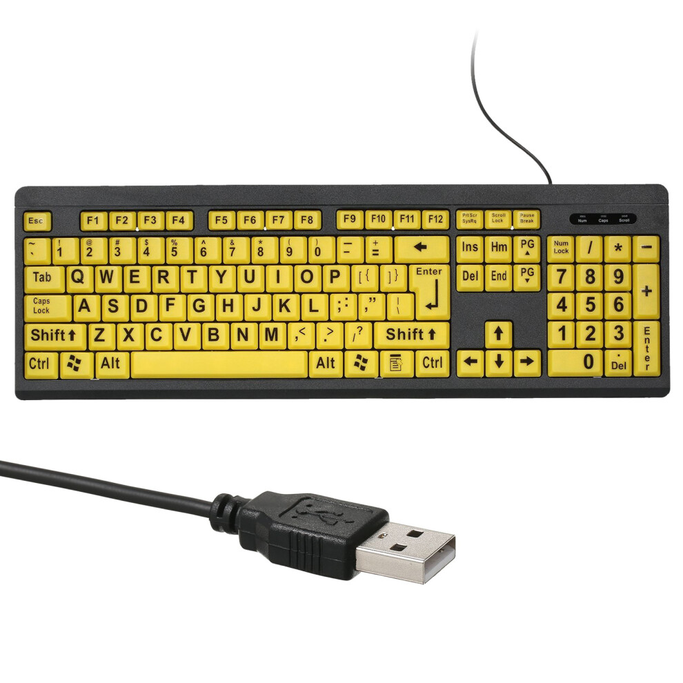 Large Print Computer Keyboard, High Contrast Wired Usb Keyboard With Oversized Letters And Quiet Scissor Switch For Low Vision And Elderly Users, Sile 9486358994795