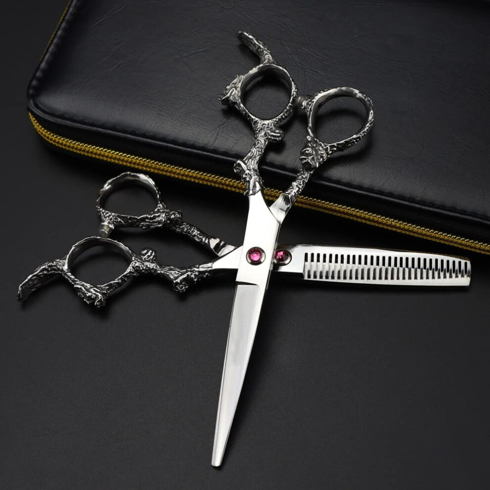 Silver Hair Clippers Barber Scissors, 6Inch Japan 440C Steel Dragon Handle Hair Scissors Barber Tools