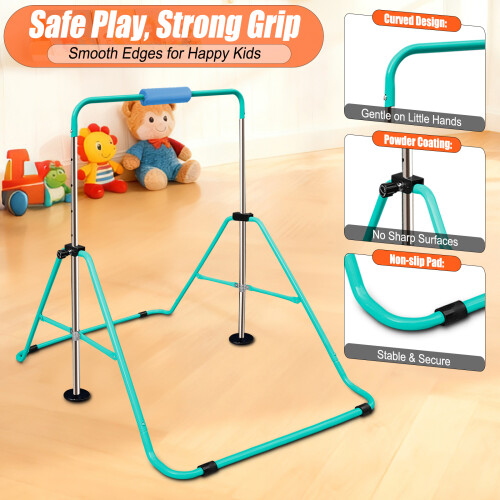 Gymnastics Bars with Rings/Pad/Wristband, Folding Horizontal Bar(Green) 2