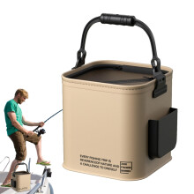 Fish Bucket  Folding Fish Lure Bucket  Multifunctional Waterproof Water Container Portable With Side Pocket For Hiking, Camping, BBQ, Beach, Fishing