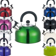 Stainless Steel Whistling Kettle 10 Colors Stove NonDrip Spout Cool Touch Handle 2.5L (Metallic Green)