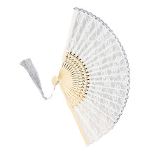 Foldable Flower Lace Fabric Hand Fan Portable Decorative-White