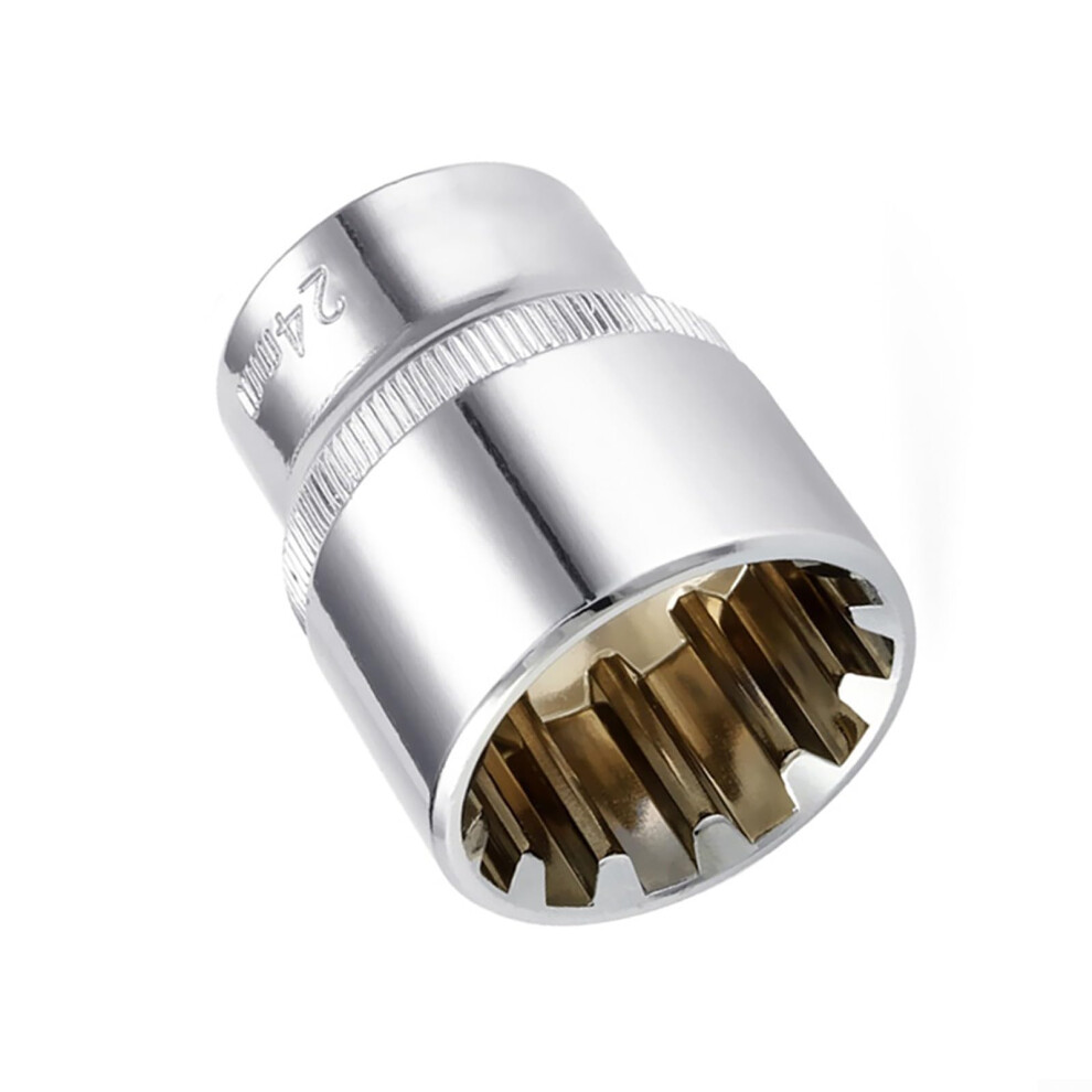 12 Point Ratchet Wrench Socket Bit, Chrome Vanadium Steel, Slotted Extension Drive For Torque Applications (24Mm) 9119770917959