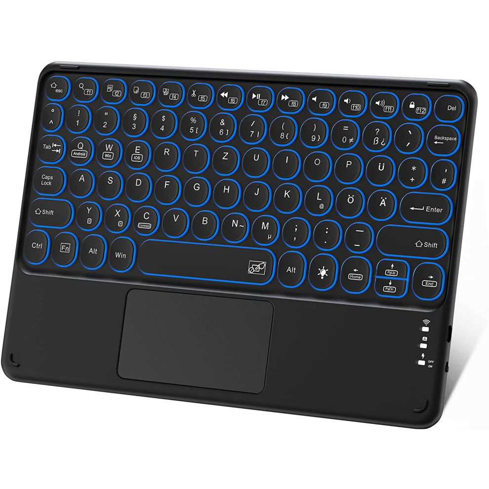 Ultra-Slim Bluetooth Keyboard With Touchpad, Backlit For Ios Android Windows Devices, Portable & Rechargeable (Black) Black 9486358997512