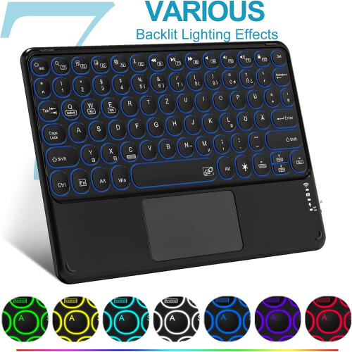 Ultra-Slim Bluetooth Keyboard with Touchpad, Backlit for iOS Android Windows Devices, Portable & Rechargeable (Black) 1