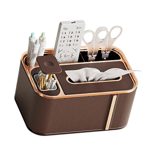 Rectangular Tissue Box Cover Multifunctional Remote-brown