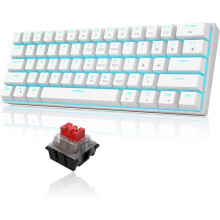 Mechanical 60% Keyboard, Ice Blue Compact Gaming Device, Portable, Ergonomic Design, 61-Key Ultra-Compact With Conflict-Free All Keys, Cyan Red Switch