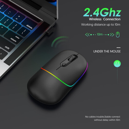 Mouse wireless con batteria ricaricabile e luce LED pulsante per laptop, PC e Mac. 1