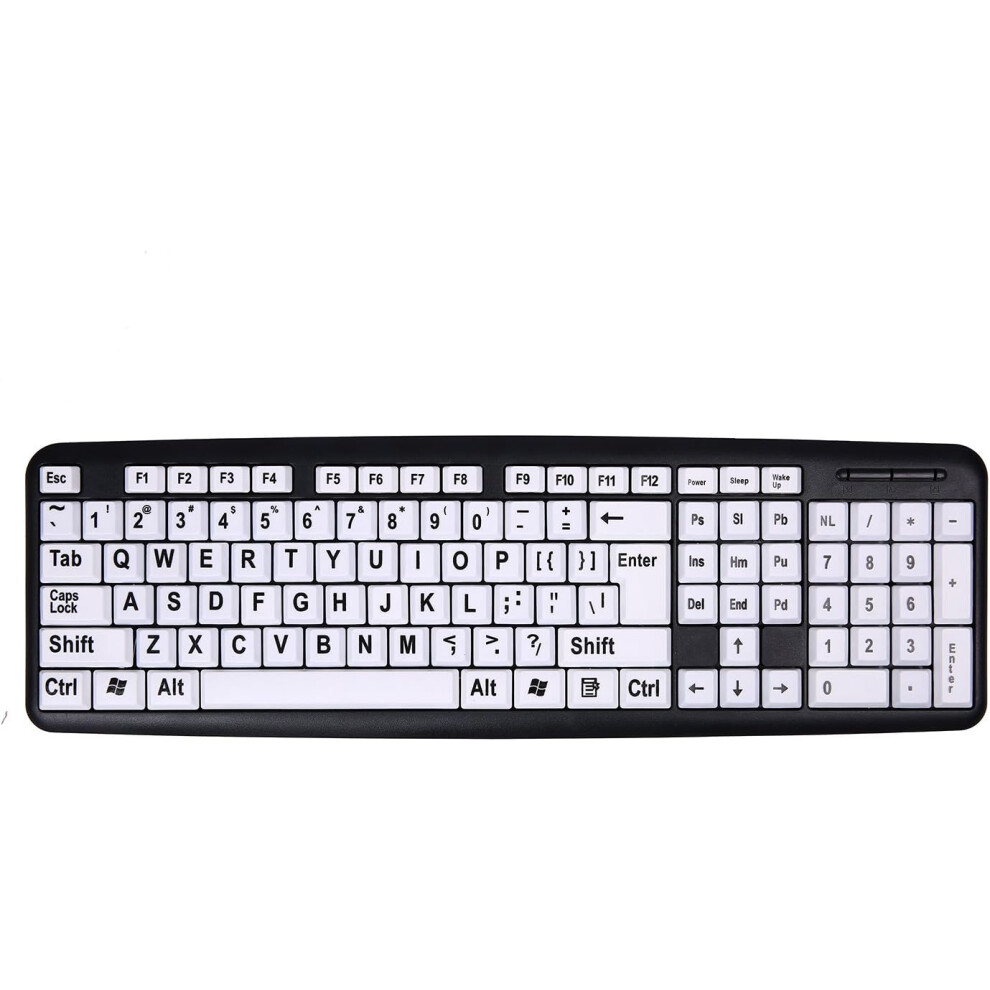 High Contrast Large Print Keyboard, Ergonomically Designed For Increased Visibility And Comfort, Perfect For Visually Impaired And Senior Users, Full 9486358997345