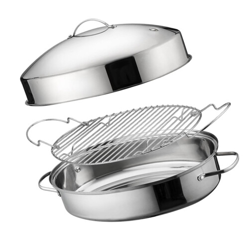 Oval Roasting Pan with Lid and Double Handle Even Heat-41CM