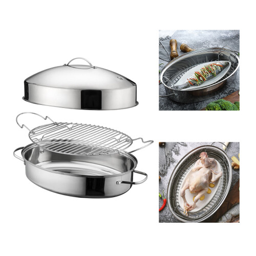 Oval Roasting Pan with Lid and Double Handle Even Heat-41CM 2