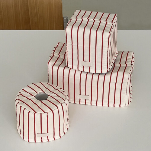 Compacte tissuebox servetten-rode strepen ronde tissuedoos 1