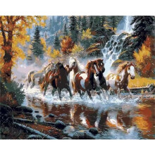 Paint by Numbers for Adults Horse Waterfall Oil Painting Kit on Canvas 24x30 Inch With Brushes and Acrylic Pigment