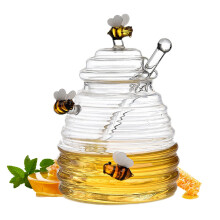 Glass Honey Pot With Dipper, Honey Jars With Lids, Beehive Shape Honeypot For Home Kitchen