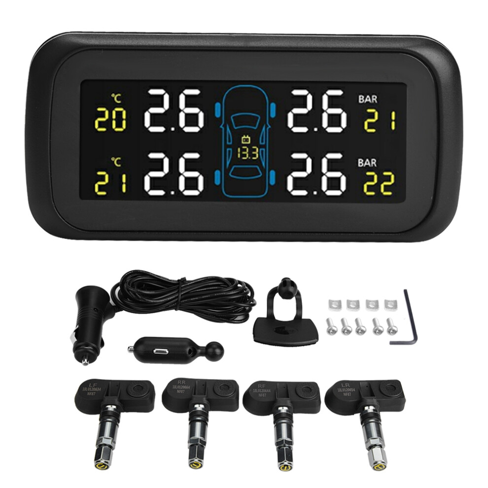 Tire Pressure Monitoring System Wireless Solar Tpms With Real Time Display Temperature Pressure For Car Rv Suv Mpv Sedan Featuring 4 External Sensors 9139052660854