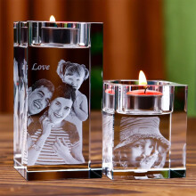 Crystal Candle Holder,Custom Memorial Candle Holder,Engraved Crystal Candlestick with Picture Text Home Decor (5x5x8cm/1.9x1.9x3.14)