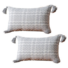 Luxury Modern Decorative Boho Decor Lumbar Pillow Cover, Rectangular Tassel Geometric Woven Design, Soft Comfortable Fabric, Natural Breathable No Fad