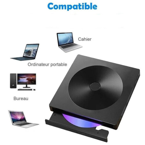 Εξωτερικός εγγραφέας DVD USB3.0 για φορητό υπολογιστή, μονάδα CD-ROM Plug & Play με θύρες Type-C, 1