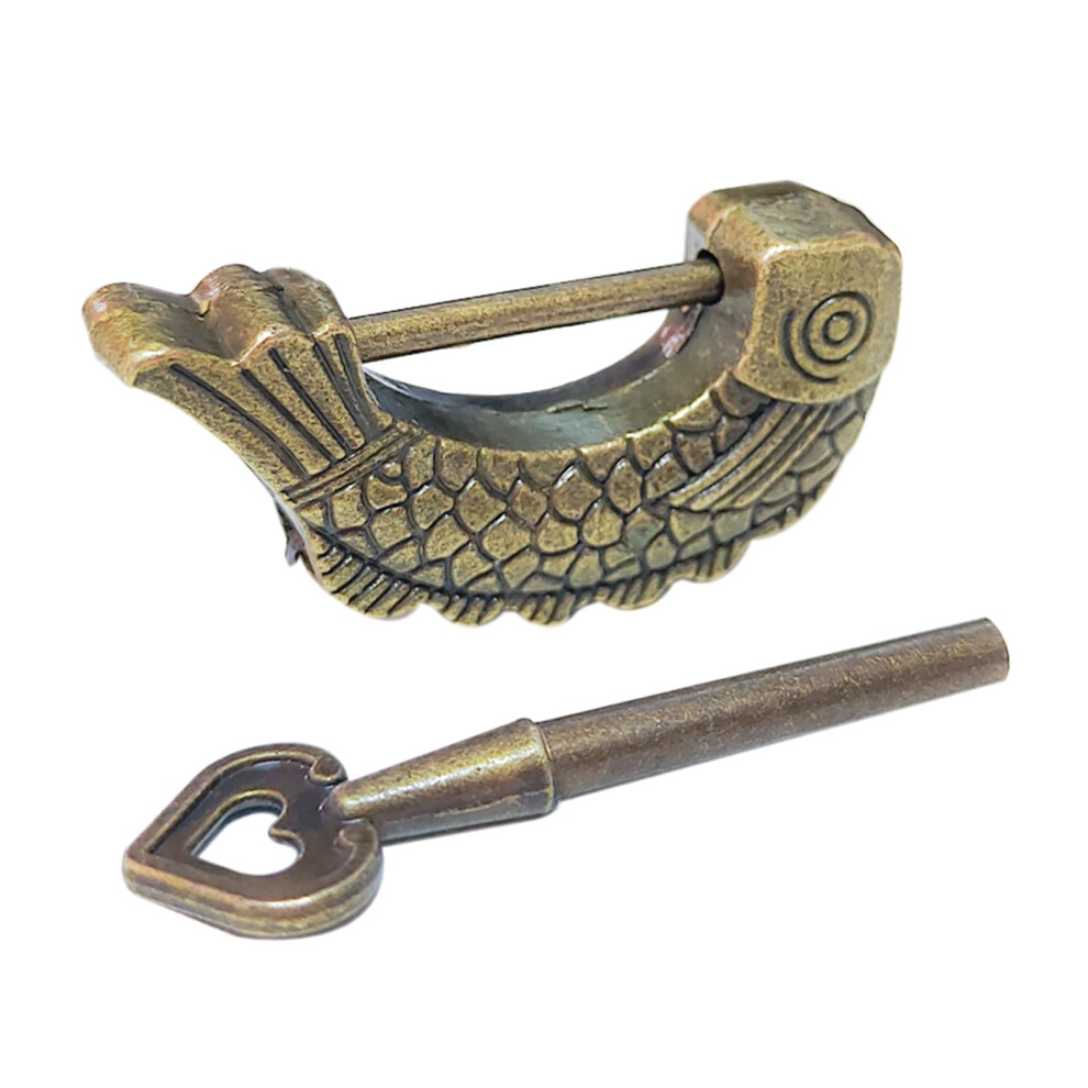 Antique Fish Pattern Meal Padlock Bronze Finish For Drawers And Jewelry Boxes Simple Installation Unique Design 9119770923974