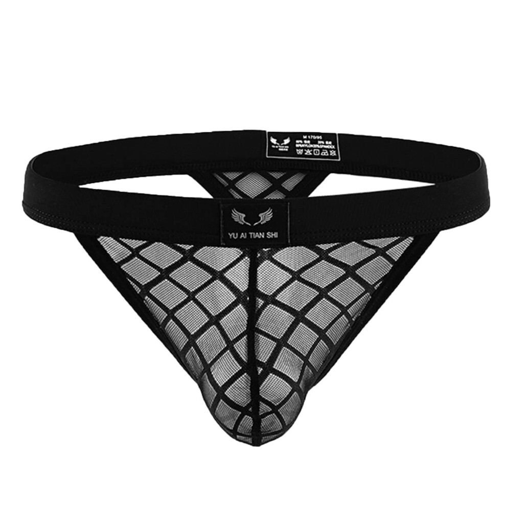Black Men's Underwear Briefs Hipster Mesh Bulge Pouch Lingerie Lowwaist Seethrough Cosplay Gstring Size L