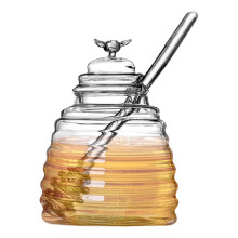 Honey Jar With Dipper And Lid, Clear Crystal Honey Pot With Dispenser, Elegant And Beautiful Glass Container For Storing Syrup, Sauces