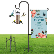 Garden Flag Stand Shepherd Hook, 48Inch Metal Pole, Weatherproof Yard Stake, 12x18 Flags And Solar Lights