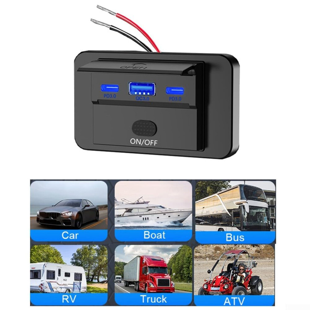 12V 24V Dual Usb Charging Socket For Quick Charge With Pd3 0 And For Qc3 0 Ports For Cars, Boats, And Motorcycles ( Light) Blue/Light 9365049204675