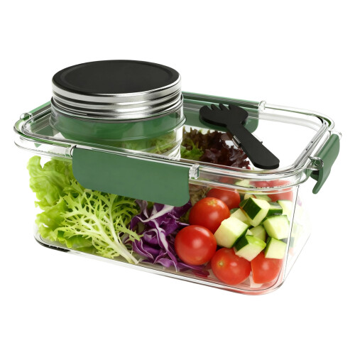 Saladehouder met morsbestendig dressingcompartiment Draagbare