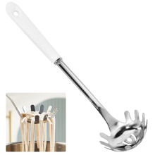 Spaghetti Spoon, Stainless Steel Pasta Spoon Pasta Fork with Teeth Noodle Spoon with Ceramic Handle Ladle for Dough for Noodles Pastry Kitchen