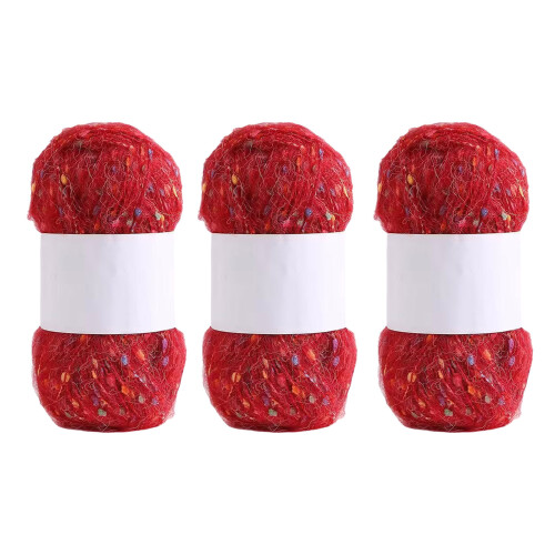 3 Rolls Comfortable Crochet Thread Rainbow Color Dot-Bright Red