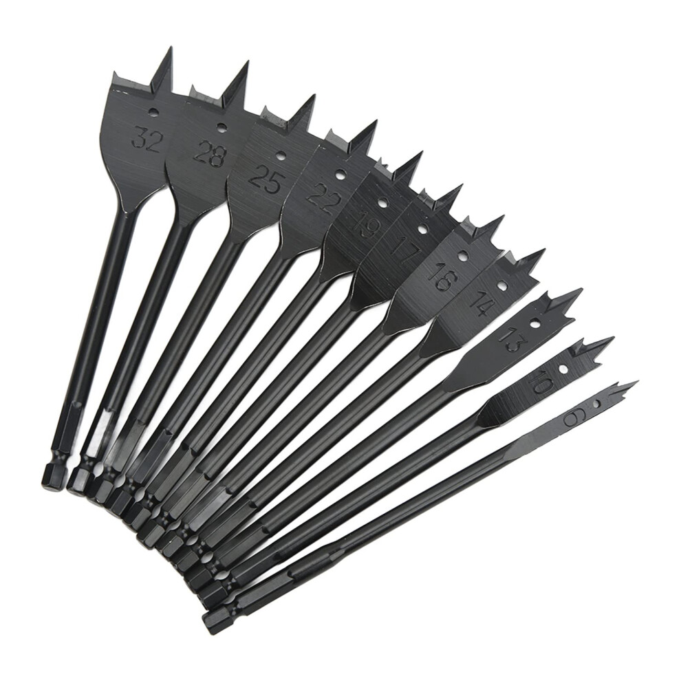 11Pcs Spade Drill Bit Set, Hex Shank Flat Drill Bits Hard Professional Black Spade Drill Head For Wood Working, Table Drills And Hand Drills 9119770926654