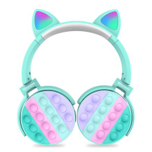 Căști Bluetooth cu urechi de pisică, sigure, cu volum controlat, căști wireless pentru copii cu microfon, design pliabil și reglabil pentru