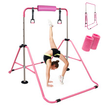 Gymnastics Bar Folding Horizontal Bar with Rings/Pad/Wristband(Pink)