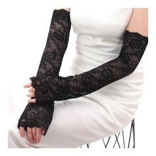 1Pair Sexy Lace HollowOut Fingerless Gloves Sun Protection Sleeves Mesh Lace Thin Cycling Gloves Summer Sunscreen Arm Mitten Black Lenght47cm