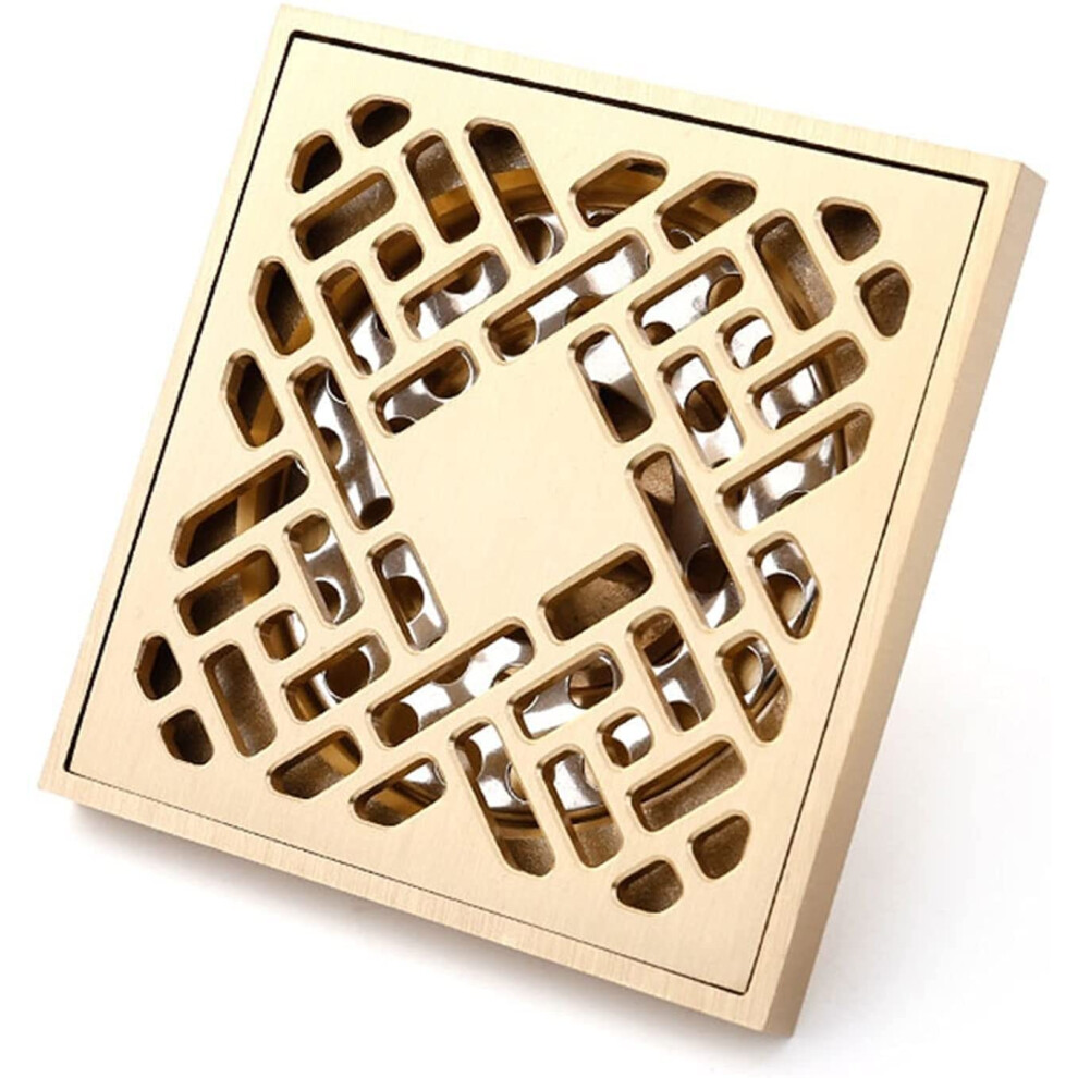 304Sus Linear Rectangle Shower Drain, 4 Inch Brass Shower Drain With Removable Cover Grid Grate,Square Floor Drainer With Hair Strainer,Gold(Bianco) 9365049208277