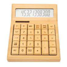 Calcolatrice in legno con alimentazione solare, calcolatrice da tavolo in bambù naturale con ampio display e funzioni di memoria, design ecologico